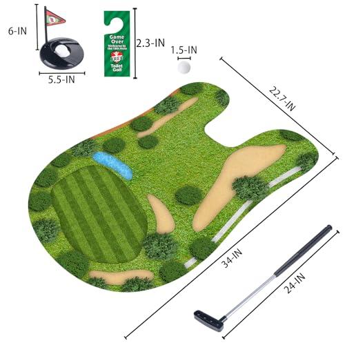 Toilet Golf Game Set - Mini Bathroom Golf Kit with Practice Mat, Golf Club & 2 Balls | Fun Gag Gift for Kids, Husband, Boyfriend, Wife, Daughter, Son | Unique White Elephant Gift Idea