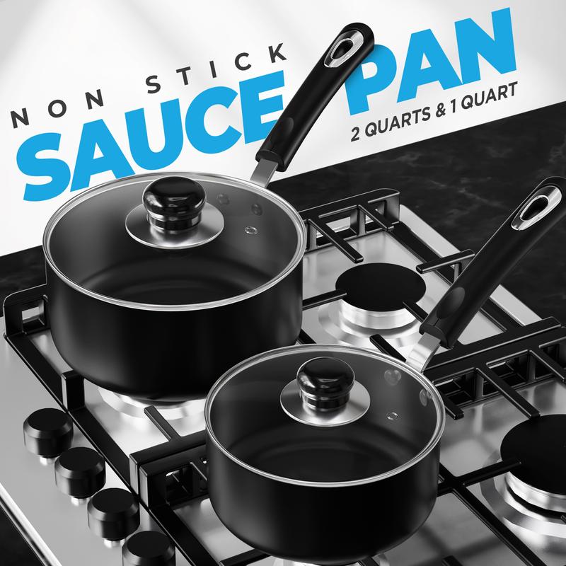 Utopia Kitchen Nonstick Stock Pot Saucepan Set with Lid - 1QT & 2QT | Multipurpose Cookware for Home & Restaurant Use Aluminium Glass