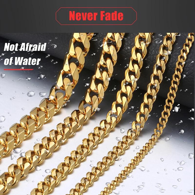 3-11mm Stainless Steel Necklace  for Men Women Cuban Link Chain Gold Color Choker Basic Punk Jewelry 18inch-30inch