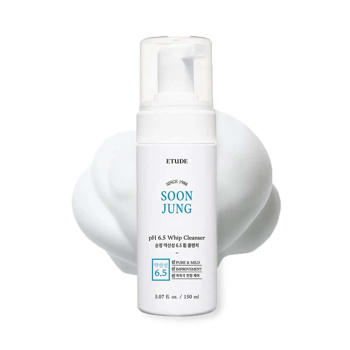 [ETUDE] Soon Jung Whip Cleanser 150ml, Soft Bubble Fragrance-Free Low-pH Korean Hydrating Cleansing Wash for Sensitive Skin, K-Beauty, Vegan