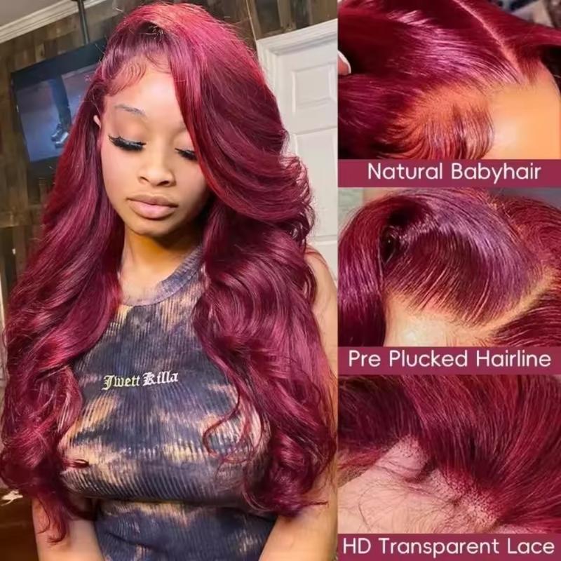 Bling Hair Burgundy 99j Lace Front Wigs Body Wave Human Hair 13x6 13x4 Burgundy Wig Human Hair 180% Density Brazilian Straight Human Hair Wigs for Women Pre Plucked with Baby Hair