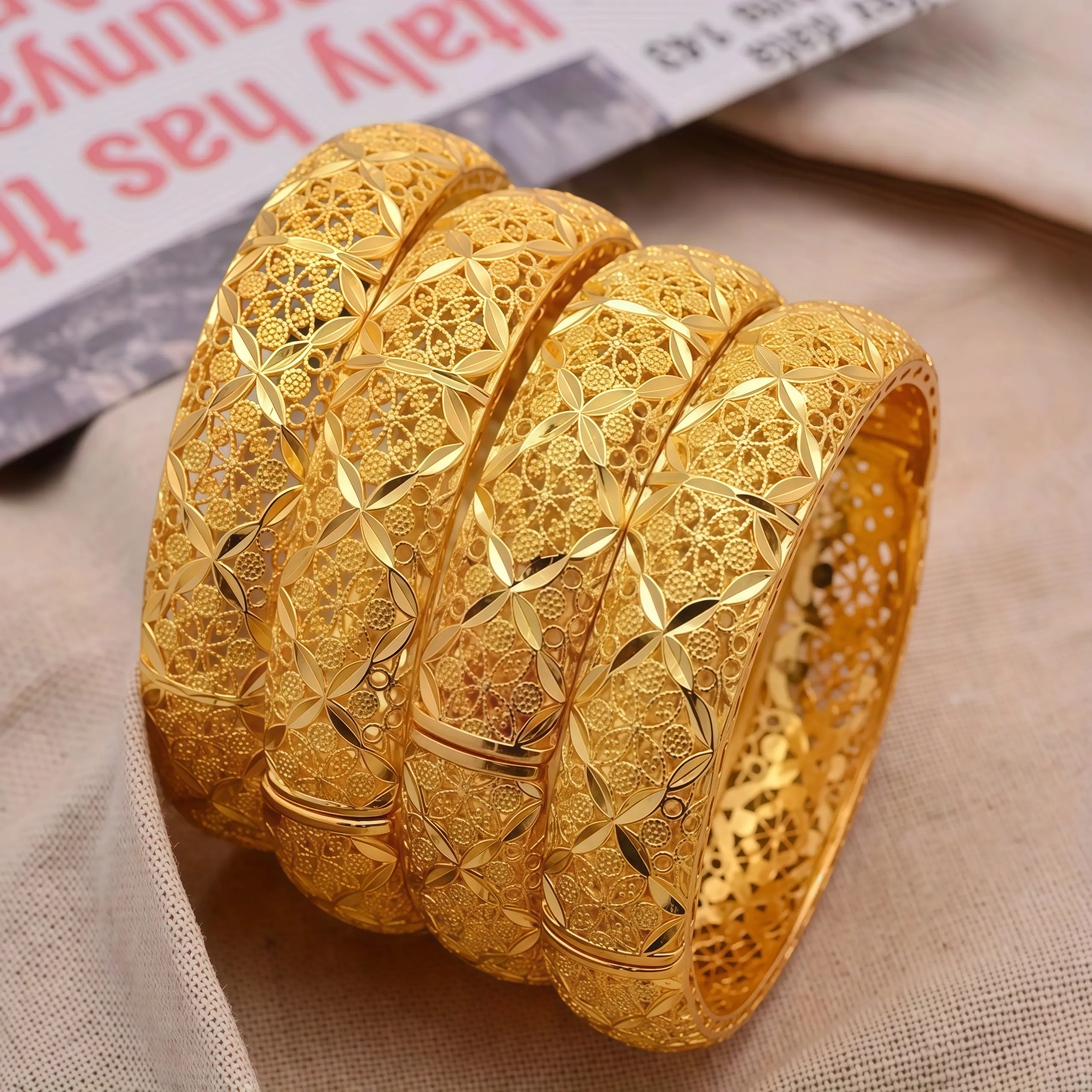Hollow Four Leaf Clover Filigree Wide Bangle Hypoallergenic Vintage Fashion Bracelet ,gifts for girlfriend,accessories for women,womens gifts
