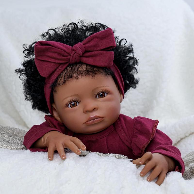 BABESIDE 20" Reborn Doll 8 Piece Set with Cloth Body & Vinyl Dark Skin Includes Gift Box Feeding Accessories Perfect for Christmas New Year Birthday Gift
