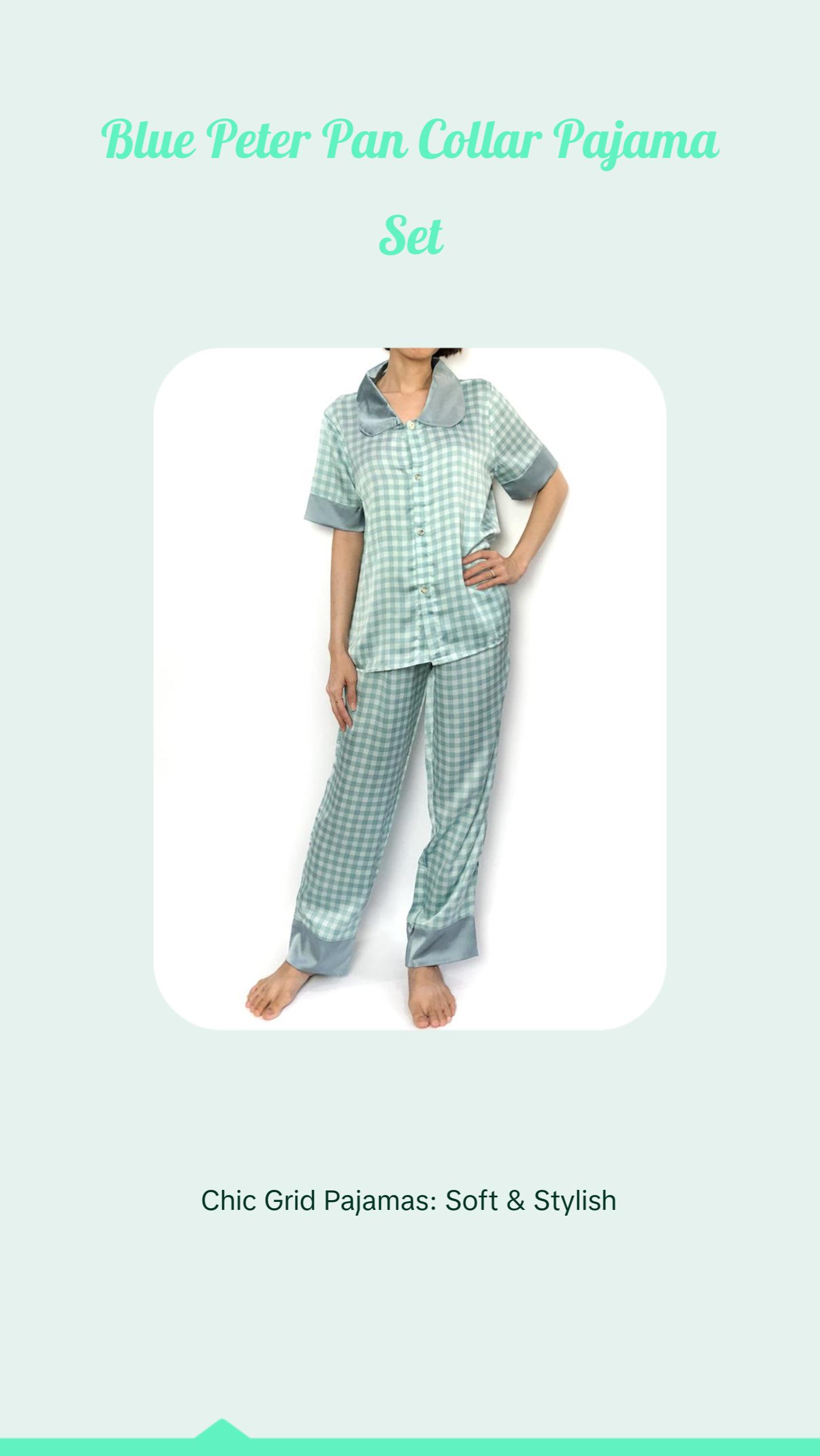 Blue Peter Pan Collar Grid Pajama Set