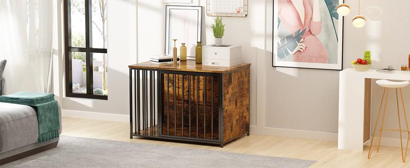 AECOJOY Dog Crate Furniture,Storage Cabinet, 36/42 Inch Wooden & Steel Rustic Brown Kennel for Large & Medium Dogs Escape-Proof Chew-Proof Adjustable Feet End Table AECOJOY Dog Crate Furniture,Storage Cabinet, 36/42 Inch Wooden & Steel Rustic Brown Kennel for Large & Medium Dogs Escape-Proof Chew-Proof Adjustable Feet End Table