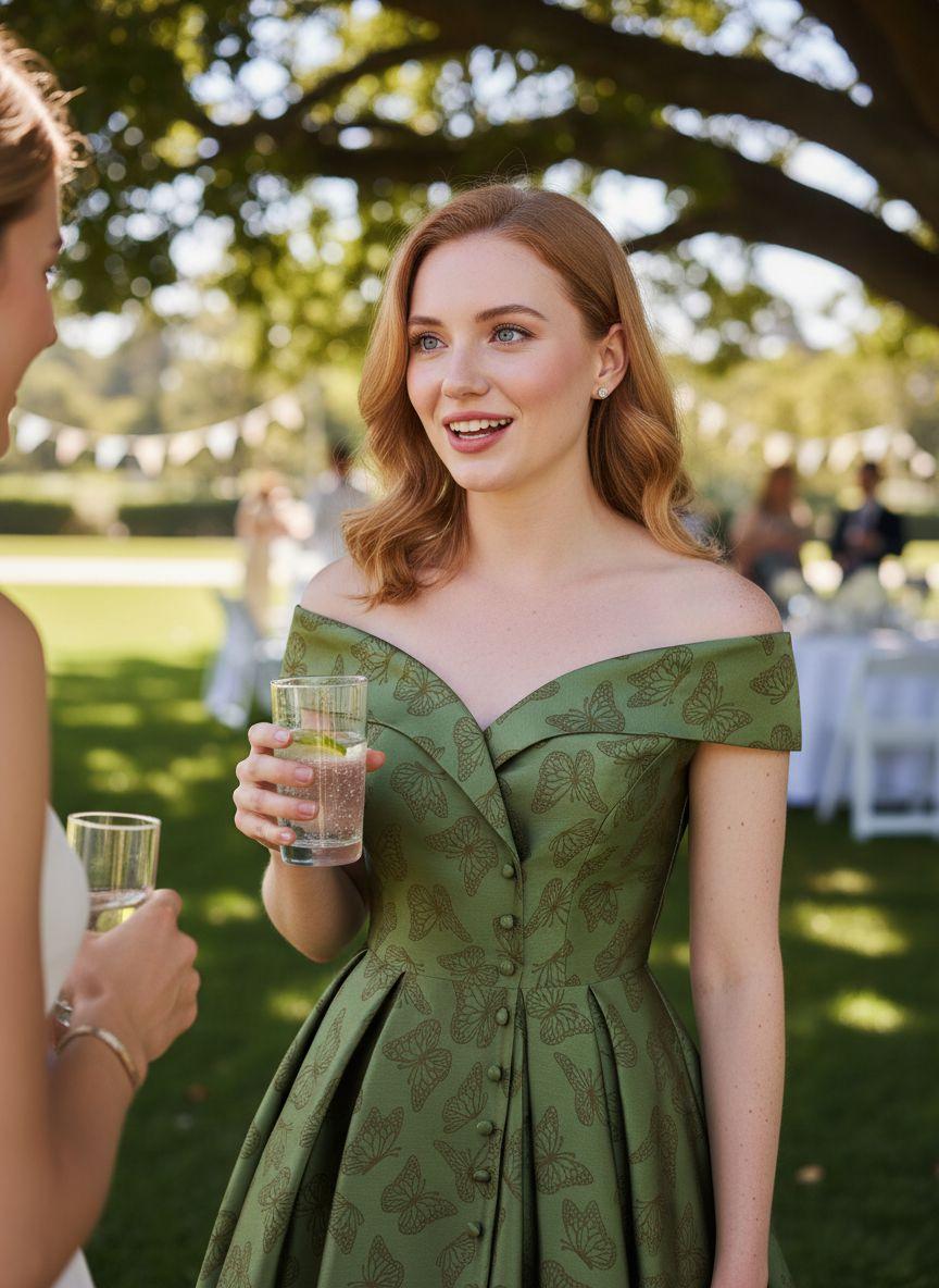 Green 1950s Off-Shoulder Vintage Dress Formal Womenswear Sleeveless Floral Valentine's Day Summer Holiday Dress wedding guset with Back Concealed Zipper Knee Length