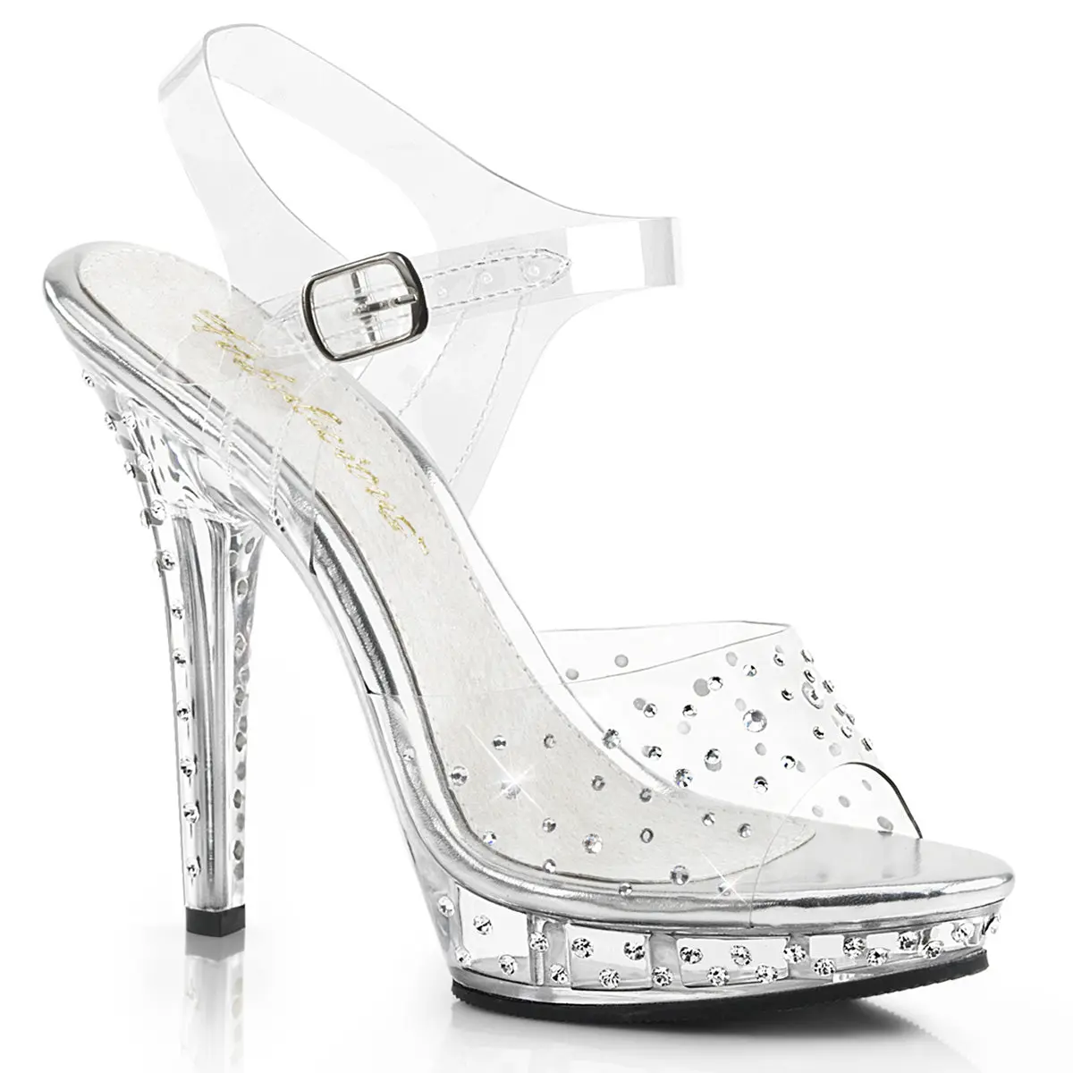 Elegant Sandals for Women, Rhinestone Stiletto Platform with Ankle Strap, 5-Inch Statement Shoes & Party Footwear for Weddings