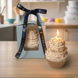 Vanilla Cupcake Candle – Personalized Birthday Celebration Gift, Rainbow Sprinkles