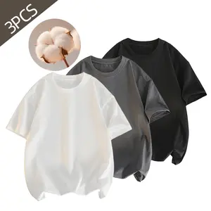 3pcs Men's Street Fashion  T-Shirt Set Soft Comfortable Loose Fit Half Sleeved Round Neck Summer Casual Daily Wear in Black Gray & Navy