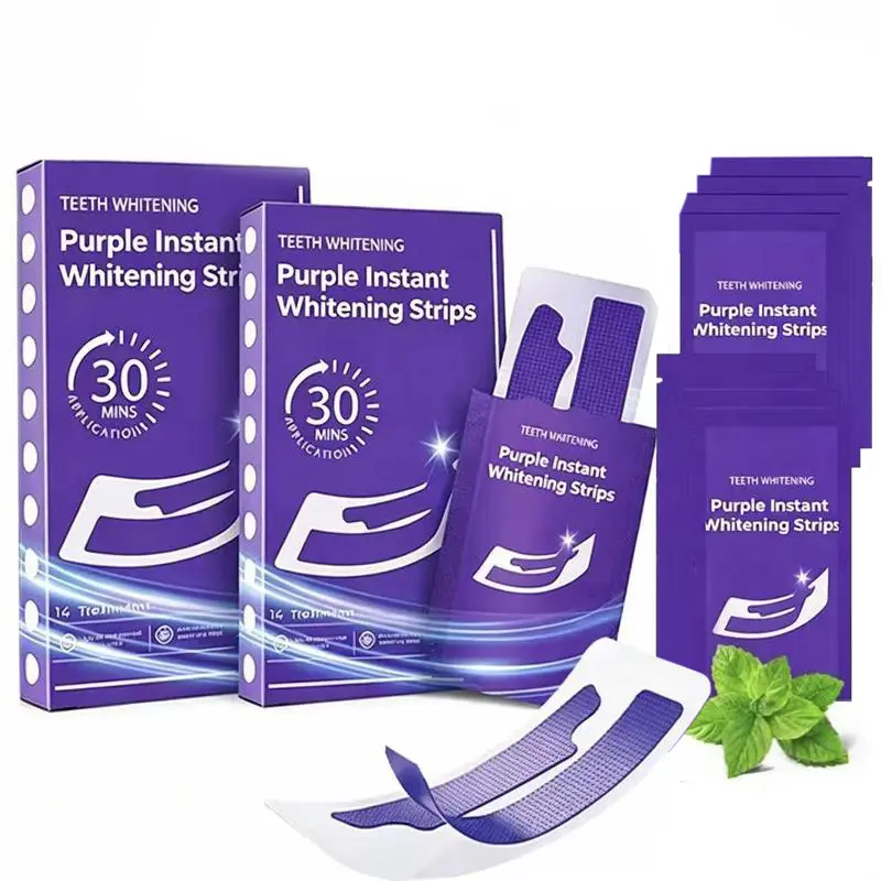 Purple Teeth Whitening Strips, 28 Pairs Enamel-Safe for Sensitive Teeth, Natural Color Enhancement, Daily Oral Care Support, Fresh Breath, Brightening Effect, Suitable for Daily & Travel Use