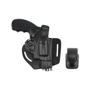 357 Magnum Pancake Leather Holster, Thumb Break 2 Slot Open-end RH & Single Speedloader Case Handmade! (ALIS30637)