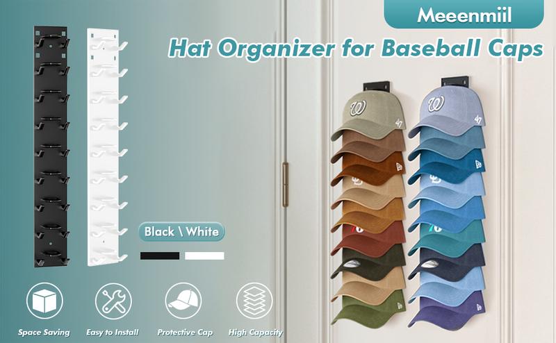 Baseball Cap Organizer 2-Pack Wall-Mounted Hat Rack Hook Holds Up to 18 Hats Multi-Layer Storage Adjustable Self-Adhesive or Screw Installation Valentine Gift  valentines gift for bf home