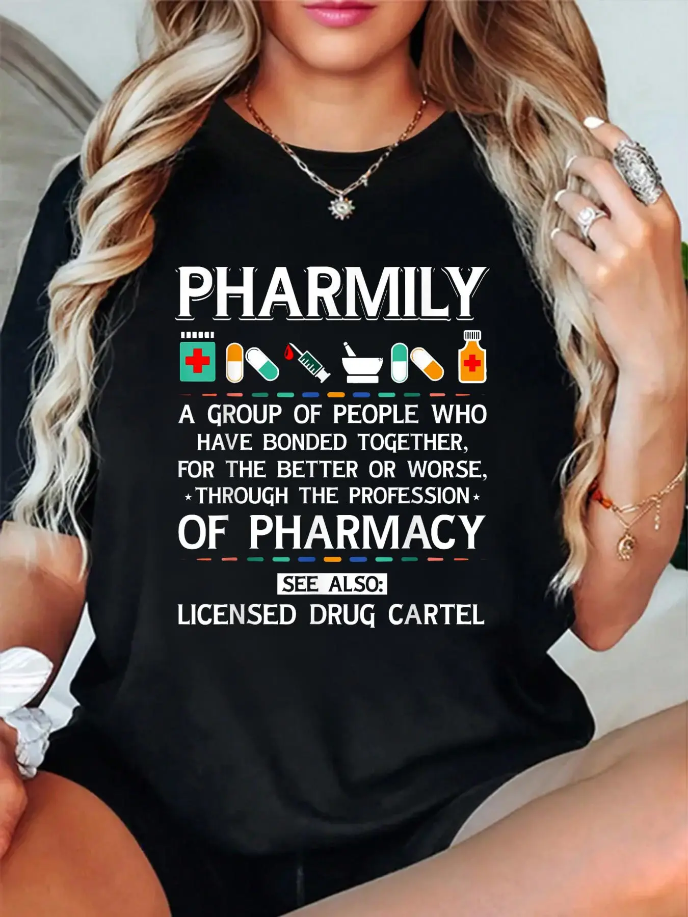 100% Cotton T shirts Pharmily Funny Pharmacy Technician Pharmacist Men Women T-Shirt Breathable & Comfort Fit Tee Women,Short Sleeve Crew Neck Top for All Seasons,Graphic Tees Women Tops