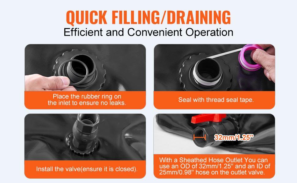 VEVOR Water Storage Bladder, TikTokShopBlackFriday, Max. 1000L/264 Gallon RV Water Tank, 1000D PVC Collapsible Water Storage Containers, Large Capacity Soft Water Bag, Portable Water Bladder, Fire Prevention, Camping