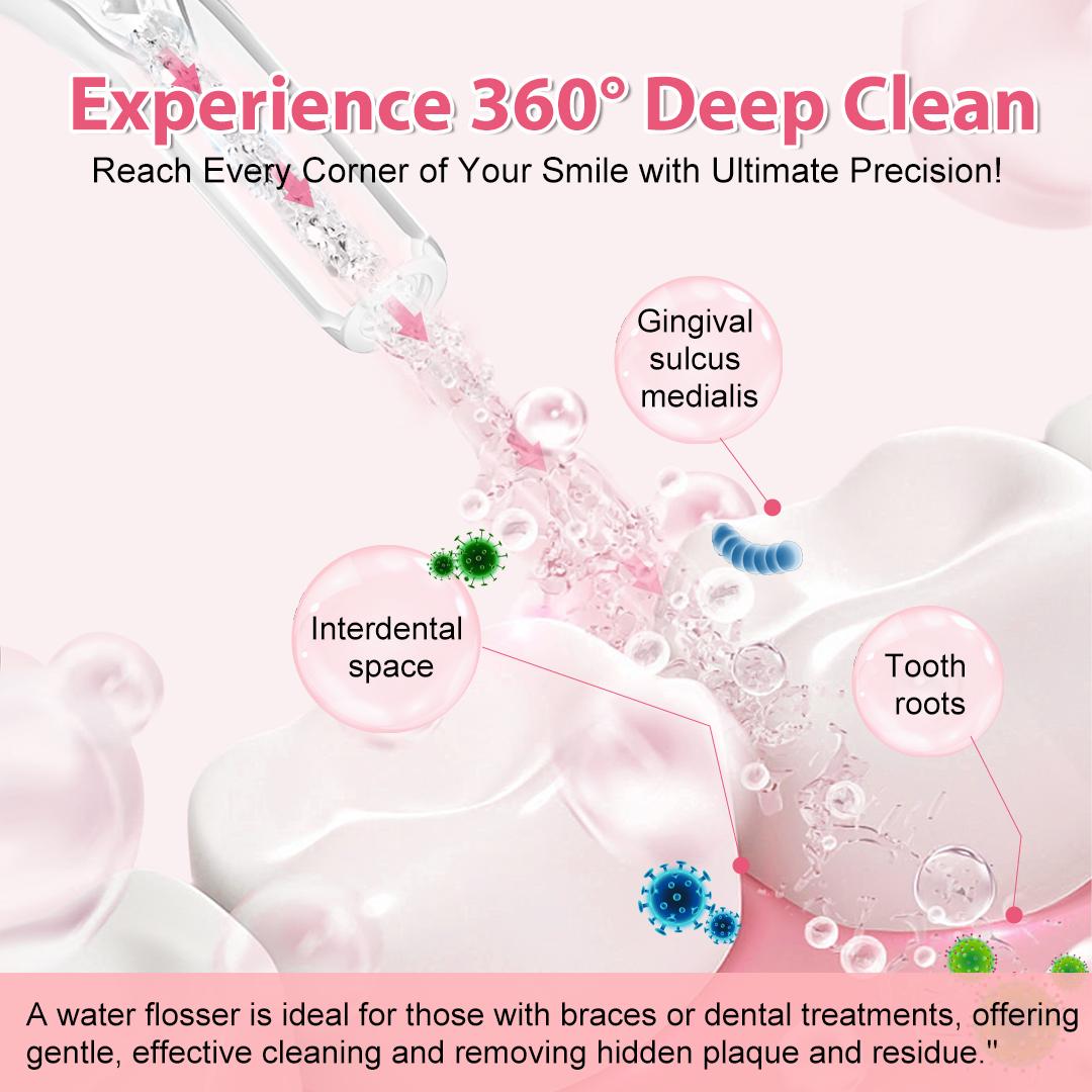 h2ofloss – The Cutest Portable Water Flosser & Oral Irrigator  300ML Detachable Tank, 360° Jet Cleaning, 5 Fun Modes, Rechargeable, IPX7 Waterproof – Whiten Your Teeth Anytime, Anywhere!