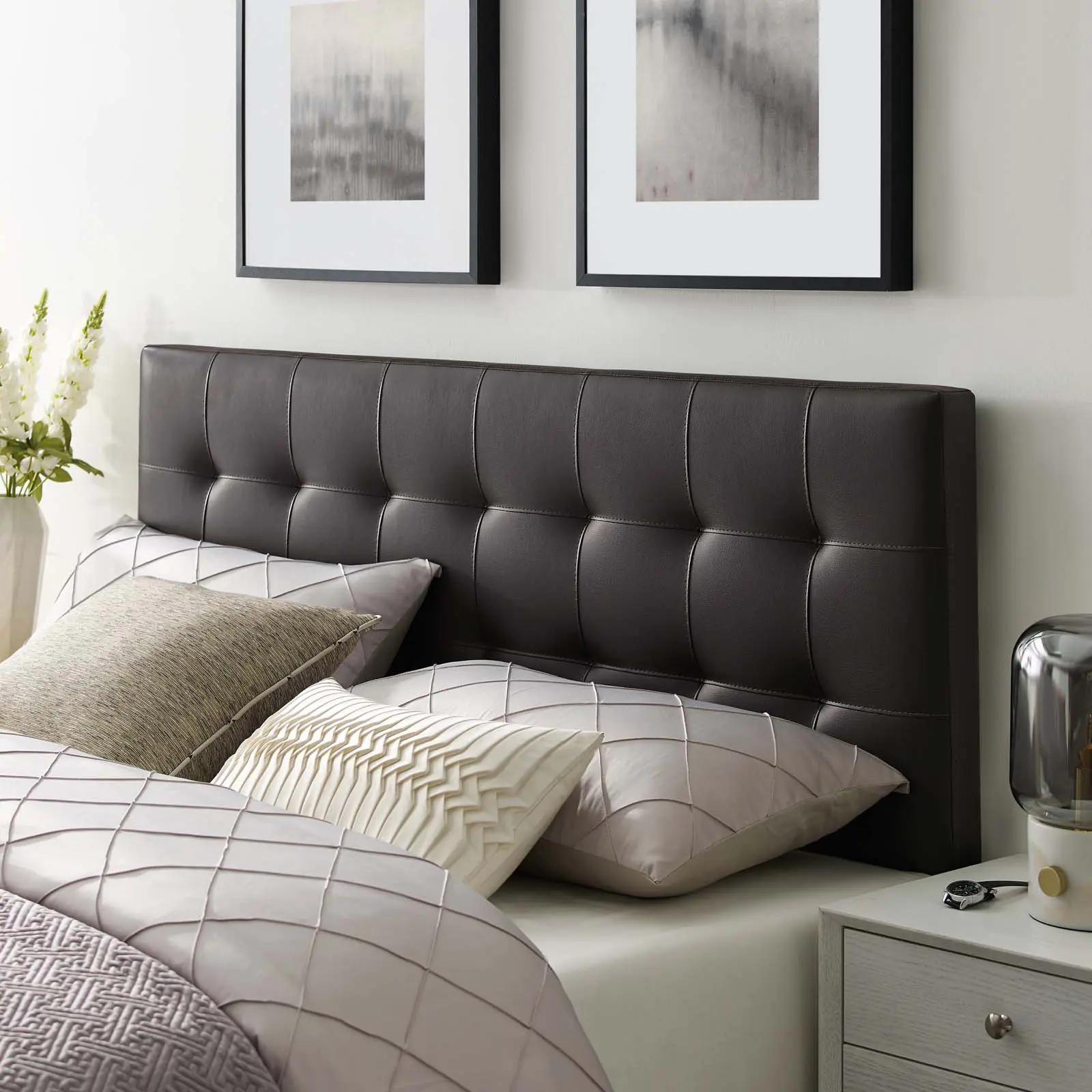 Modway Lily King-Size PU Leather Upholstered Headboard, Brown, Lightweight Indoor Bedroom Furniture for Modern Bedroom Use
