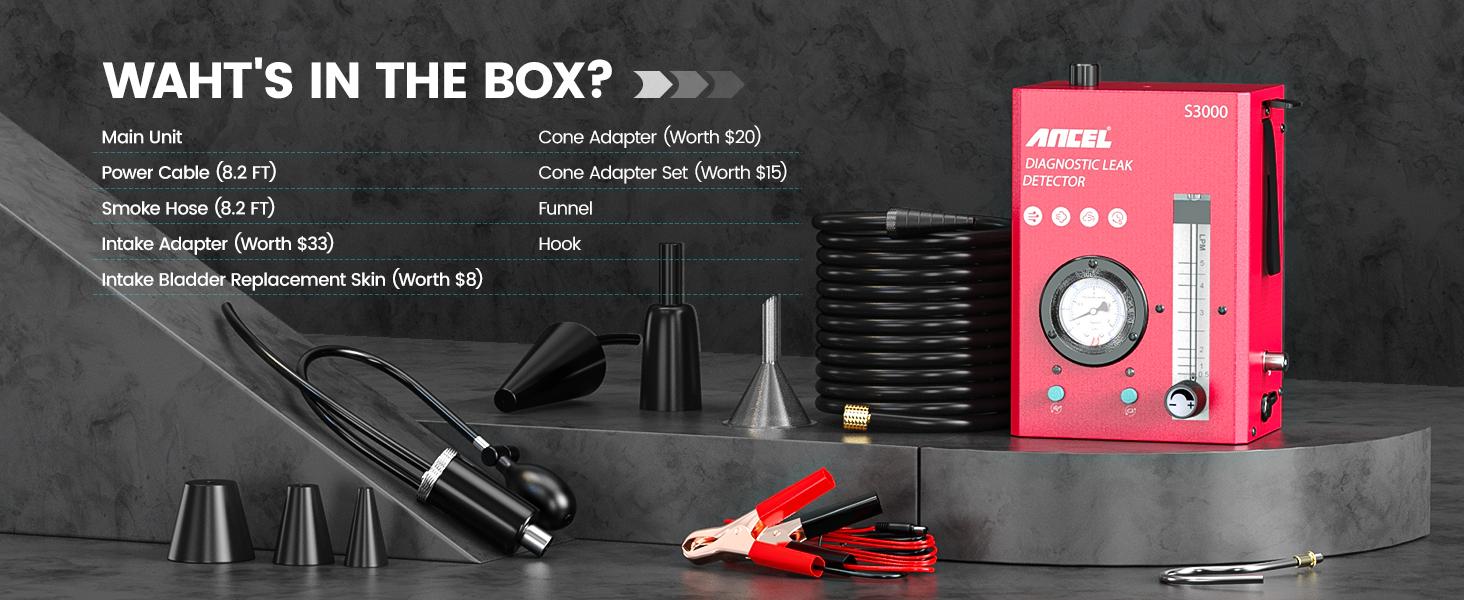 ANCEL S3000 Automotive Smoke Machine with Built-in Air Compressor Professional Leak Detector for EVAP Vacuum Fuel & More Car Vehicle Leak Testing ANCEL S3000 Automotive Smoke Machine with Built-in Air Compressor Professional Leak Detector for EVAP Vacuum Fuel & More Car Vehicle Leak Testing