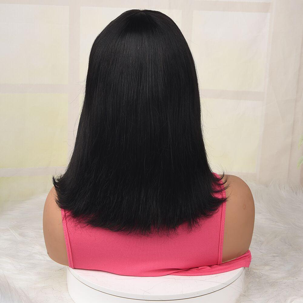 Glueless Straight Bob Wig Human Hair 4x1 Transparent Lace Natural Black for Women Bob Wig with Bangs Human Hair 180% Density Ready to Go Glueless Human Hair Wigs For Women SpringStatements