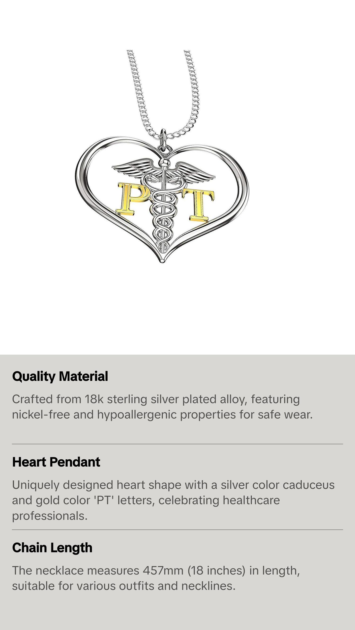 PT "Physical Therapist" Heart Shaped Necklace