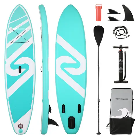 BODIOO Inflatable Stand Up Paddle Board SUP - 120"x30"x6" Double-Layer PVC Deck, Wide 30" Stability, Lightweight 17lb, 370lb Capacity, Anti-Slip, Includes Bi-Directional Pump, Aluminum Paddle, Leash, Backpack
