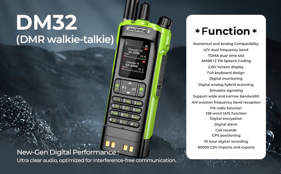 BAOFENG DM32 DM-32UV DMR Radio | Walkie Talkies Long Range | Digital Two-Way Radio | 10W High Power Ham Radio with GPS Positioning | Programming & Type-C Charging | 1PC (2500mAh Battery)