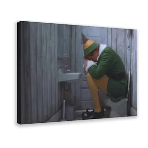 Elf Movie Bathroom Poster - Black And White Funny Christmas Wall Art, Vintage Framed Holiday Decor, Retro Xmas Poster