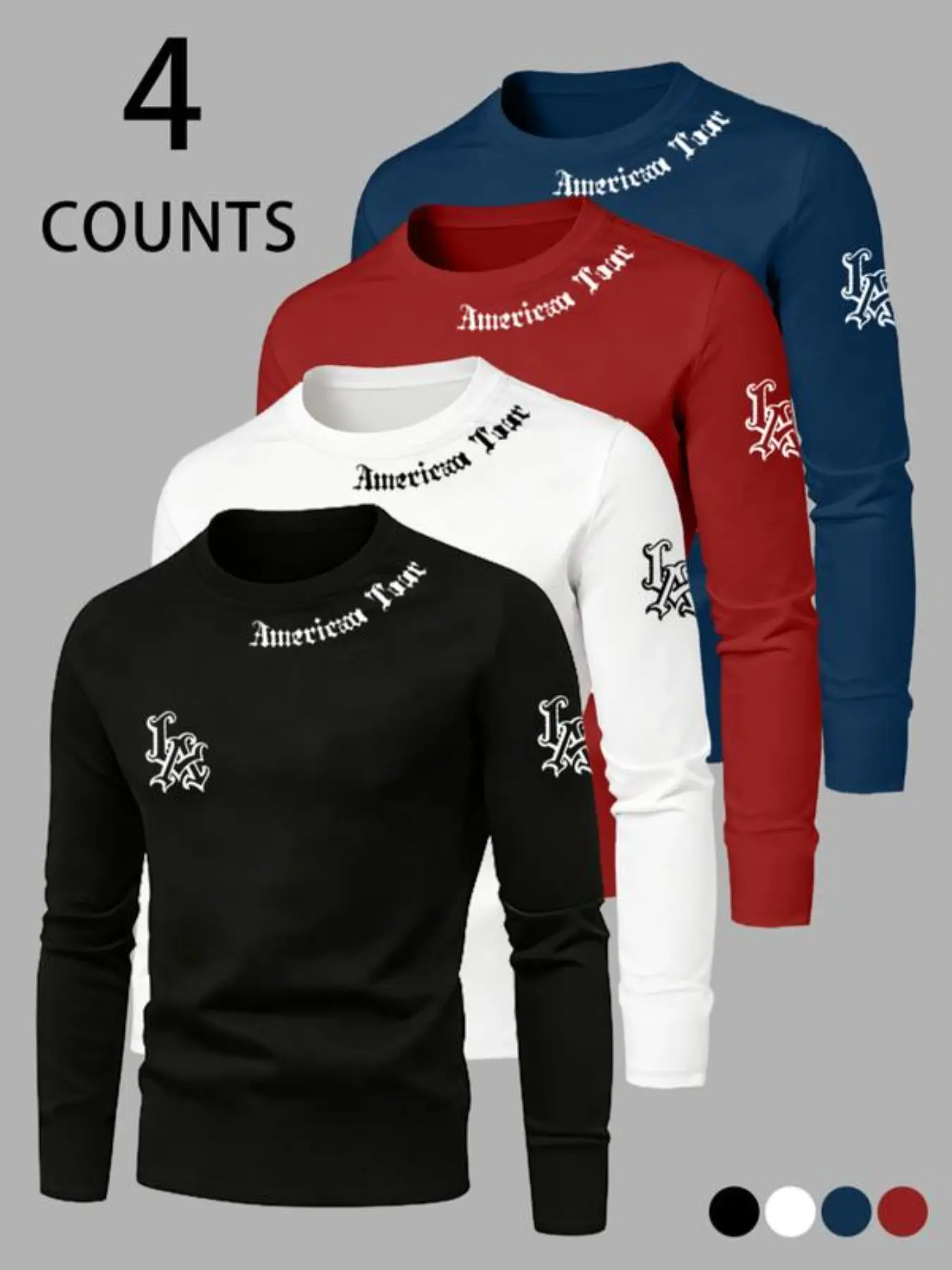 Men's 4-Piece Casual Fashion Long Sleeve Loungewear Set, Letter Print, Soft and Comfortable Top for Spring & Autumn Wear, Pjs