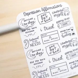 Depression Affirmations Sticker Sheet – Gentle Mental Health Planner Stickers | Black and White Lettering