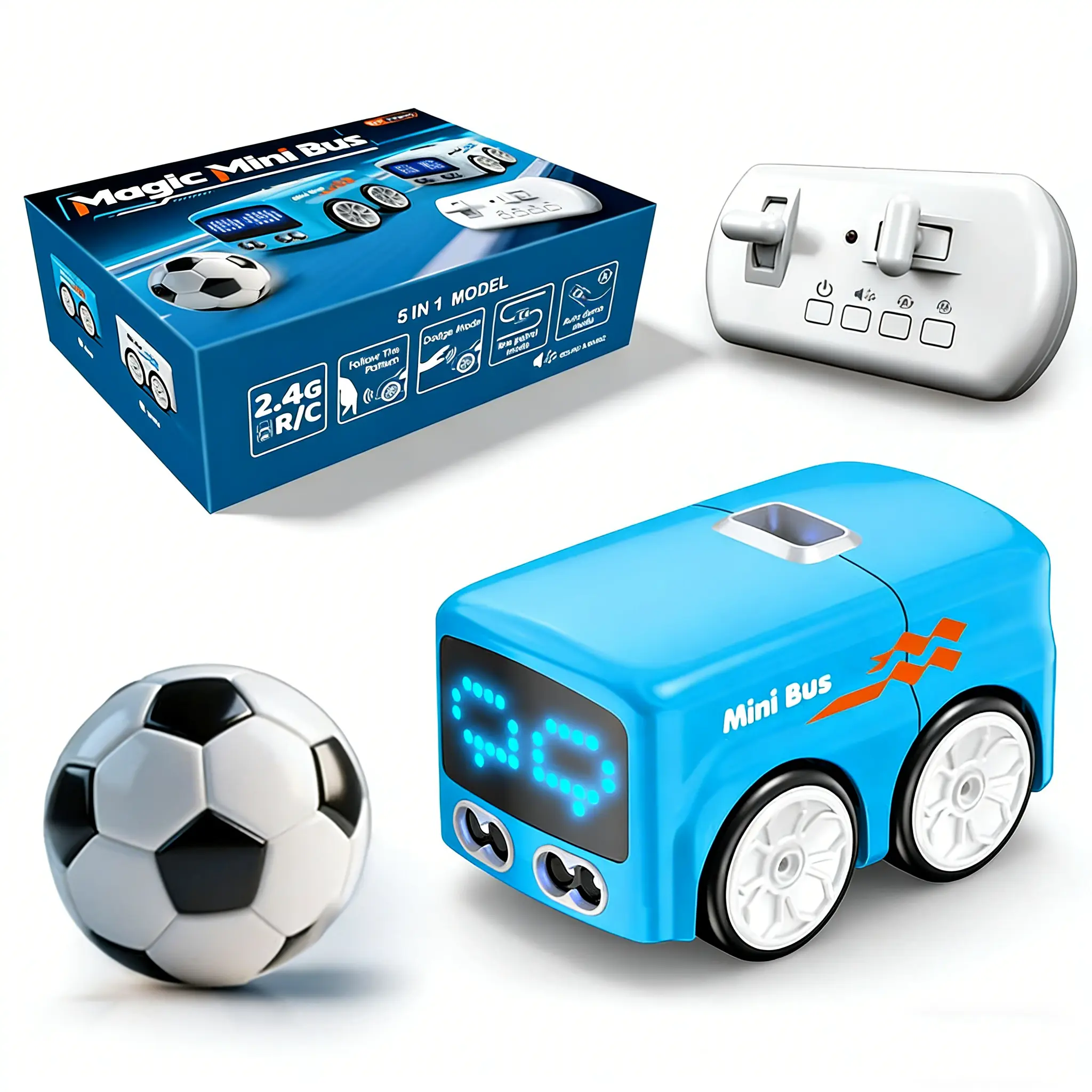 Magic Mini Bus Toy, RC-Controlled with Auto Expressions & 4 Play Modes, Ideal Gift for Children summerwins