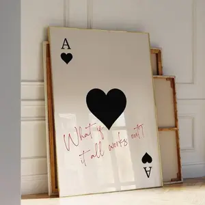 Trendy Ace of Hearts Print What If It All Works Out Poster Retro Wall Art Aesthetic Print Playing Card Poster Preppy y2k Room Decor