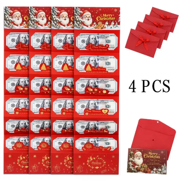 Plastic Christmas Money Envelopes (4/2 Pcs) - Creative Folding 6-Slot Cash Holder, Luxury Paper Gift Card Holder for Xmas Kids, Office Stationery Supplies