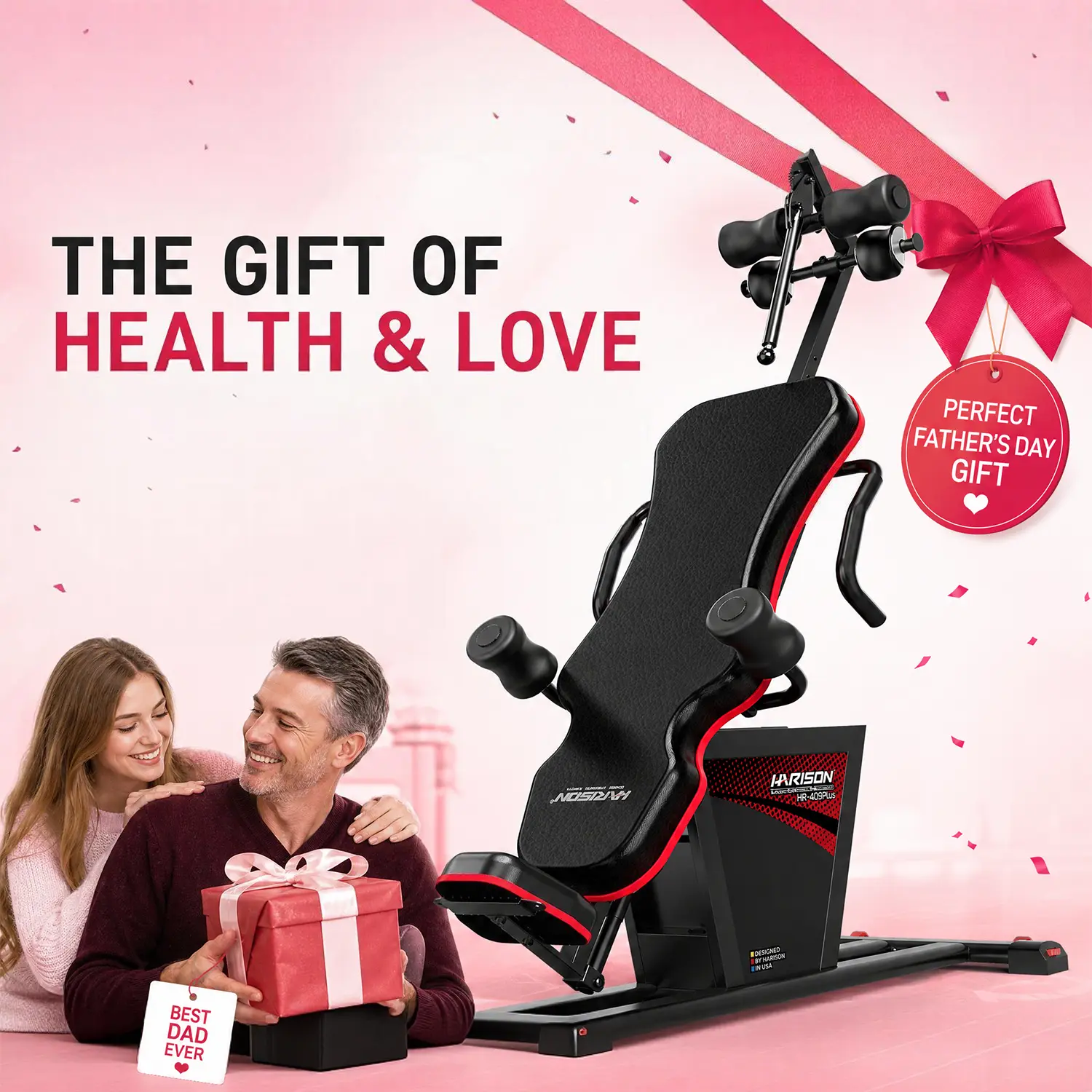 HARISON TKHR-409Plus Unisex Adjustable Inversion Table - 300lbs Capacity Secure Steel Frame, Remote Control, Reversible Ankle Support, Dad's Back Pain Relief, Father's Day Gift (Sports & Outdoor Strength Training Equipment), Spinal Care