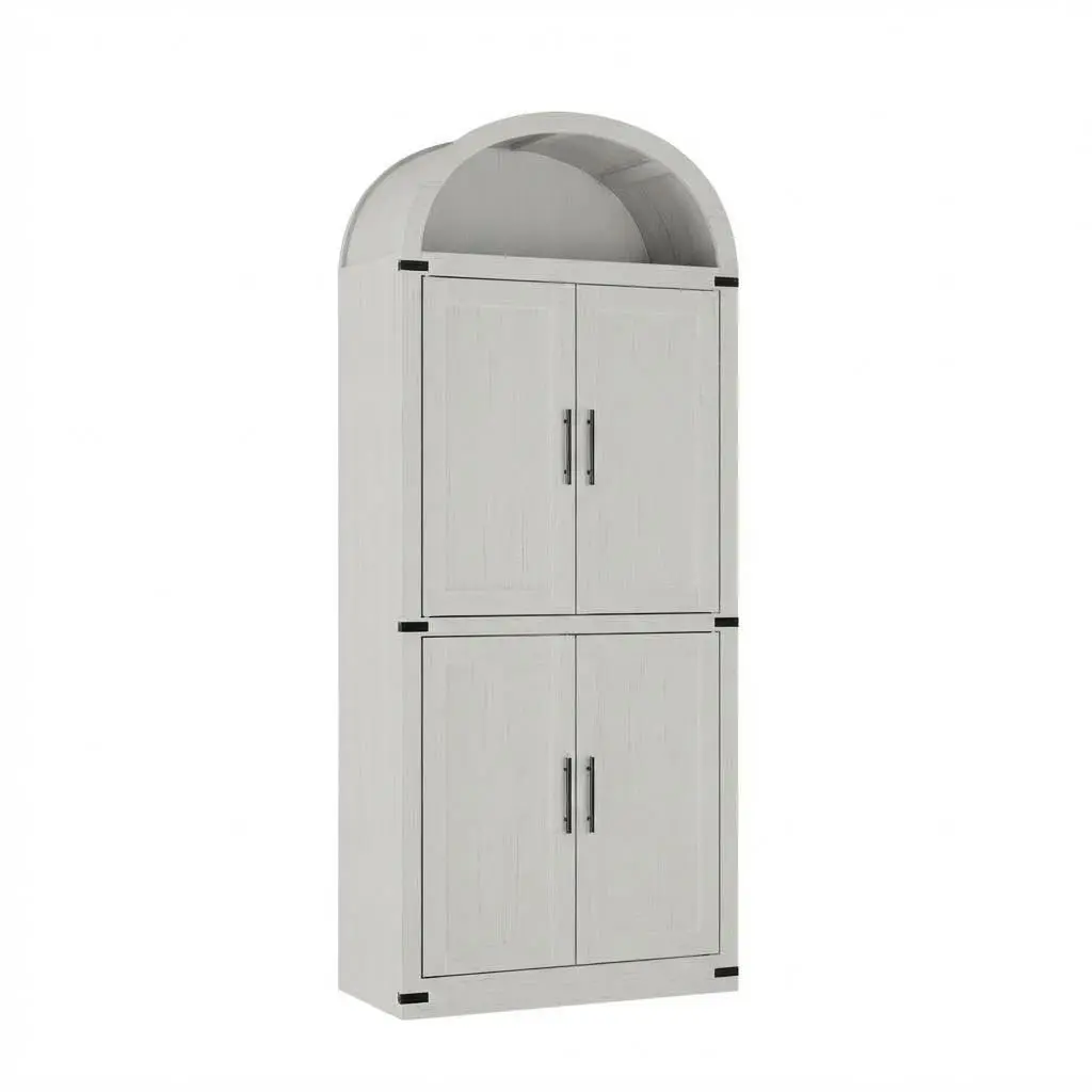 Garvee Arched Wood Door Bookcase - 71" Tall Freestanding Display Cabinet with 4 Doors, Ample Shelves & Anti-Tip Kit for Living Room, Bedroom & Office Storage,White