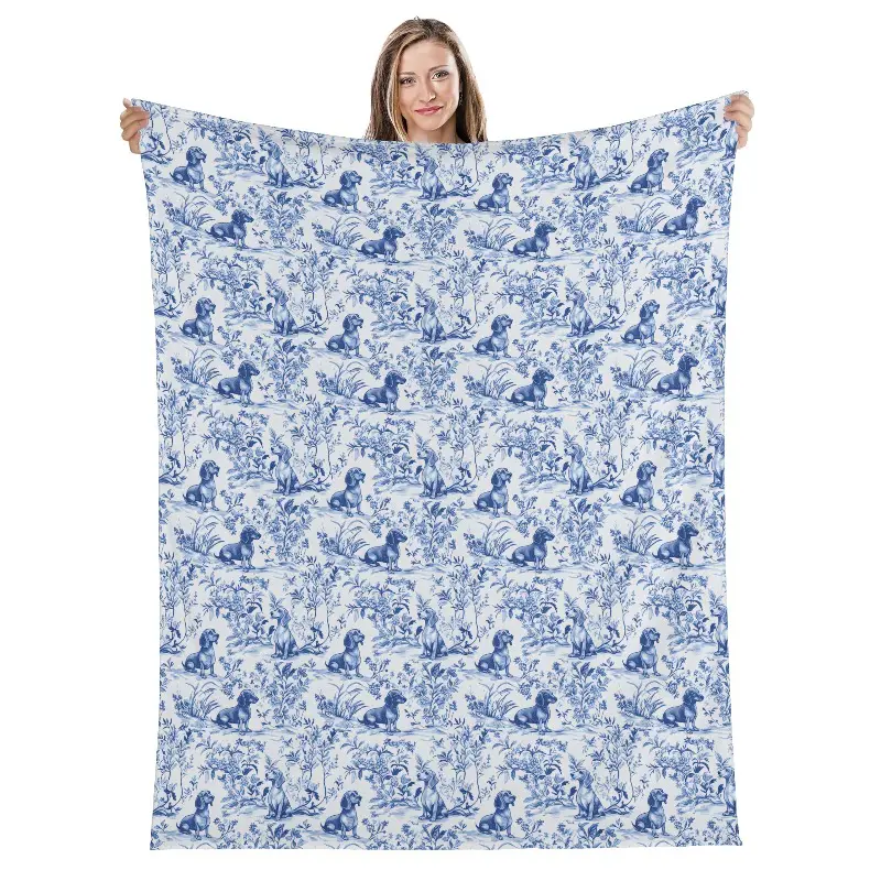 Dachshund Sage Green French Toile Blanket, Toile Throw Blanket for Doxie Lovers, Sausage Dog Blanket Blanket ,Dog Mom Plush Blanket Gifts