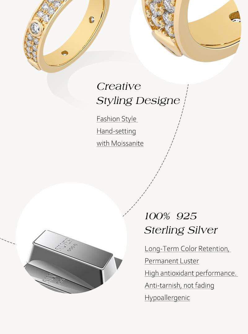 ATTAGEMS Classic Lab-Created Moissanite Ring for Women Men Unisex Real S925 Sterling Silver Engagement Wedding Band Rings for Gift Sparkling Fine Jewelry Set Party R309