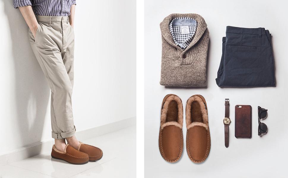 Men's Moccasin Slippers - Warm Memory Foam House Shoes, Comfy Walking Slide for Men & Boy, Cozy Comfort Home Flipflop Slippers for Casual Wear