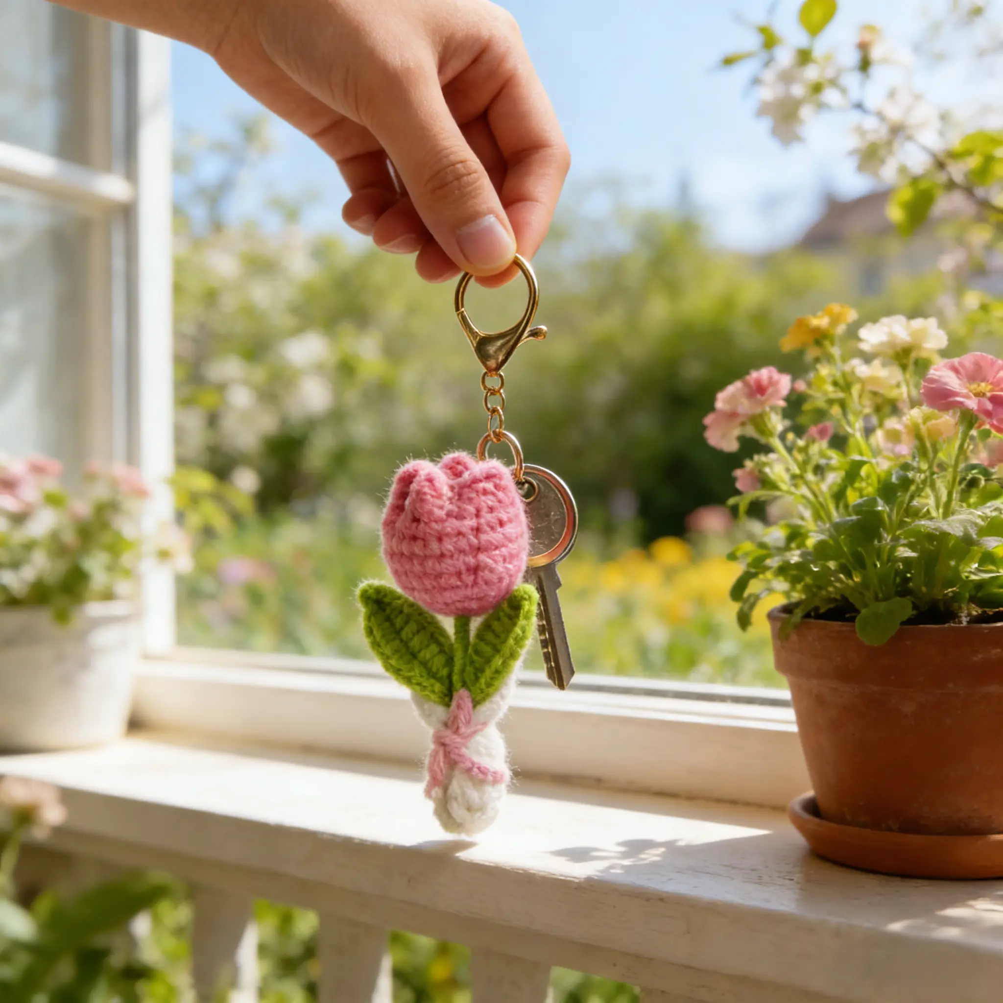 Handmade Crochet Flower Keychains - Daisy, Sunflower & Tulip