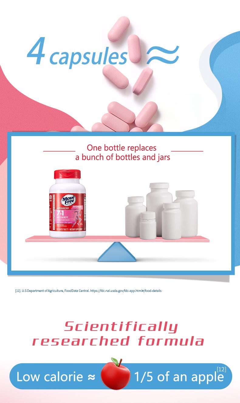 Up Resilience MoveFree 7-in-1 Glucosamine Chondroitin Multi-Vitamins Plus Calcium Complex for Women Anti-Aging Supplement 120 Pills Edible Fitness with Vitamin A C E for Joint Health