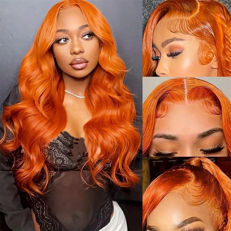30 Inch Ginger Wig Human Hair Body Wave Ginger Orange 13X6 Lace Front Wigs Human Hair Pre Plucked 180 Density 350# Colored Glueless 13X6 HD Lace Frontal Wig Human Hair for Women