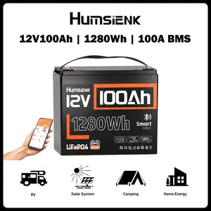 HumsiENK 12V 100Ah LiFePO4 Bluetooth Lithium Battery, Built-in 100A BMS & Low-Temp Protection, for RV/Marine/Trolling Motor/Off-Grid/Home Backup