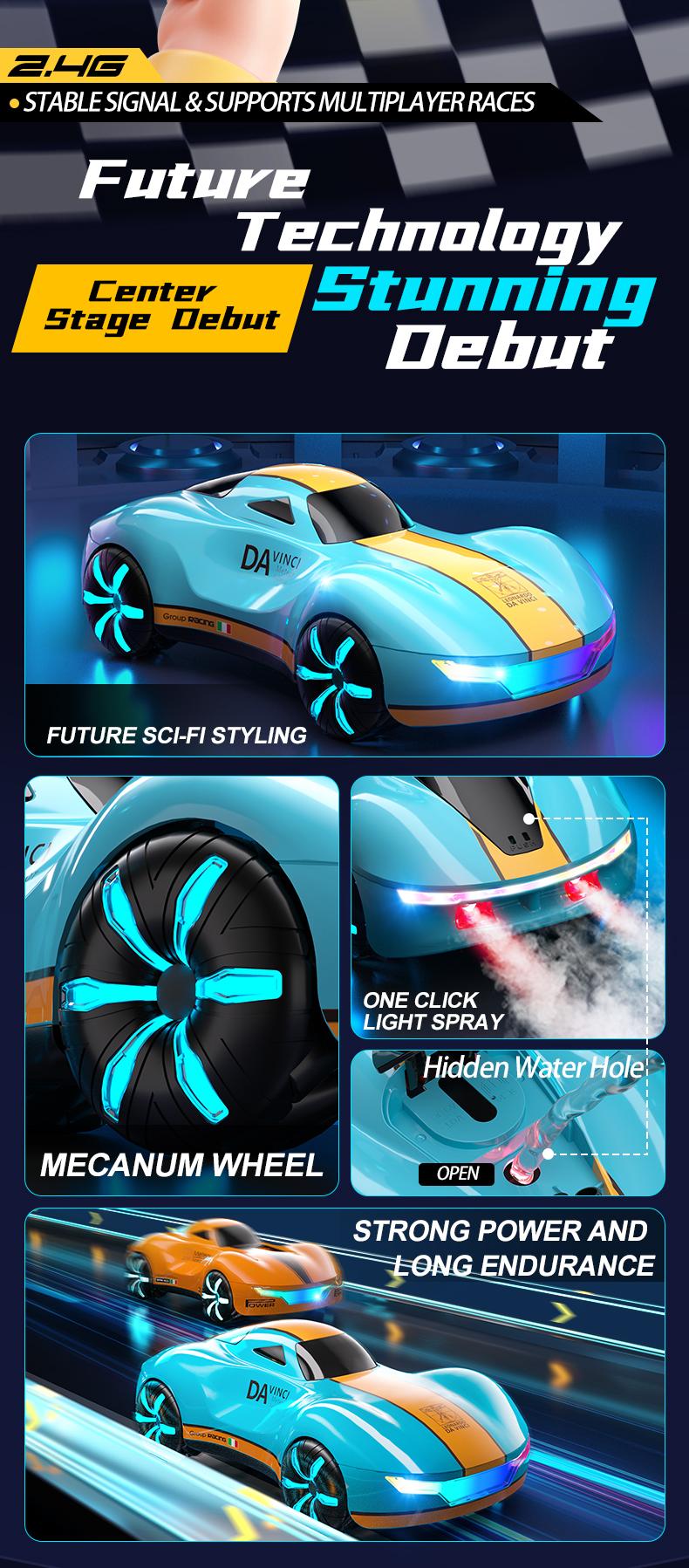 Drift Car with High - Speed 32+ km/H 2.4G Stable Remote Control - Interactive Music, Spray & LED Lights, Durable ABS, 360° Moves, Perfect for Kids Gift, Birthday & Christmas Gift