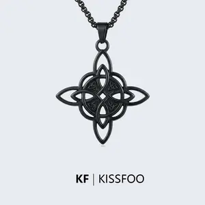 KISSFOO Stainless Steel Celtic Cross Knot Necklace Witch Knot Protection Jewelry Unisex Daily Accessory