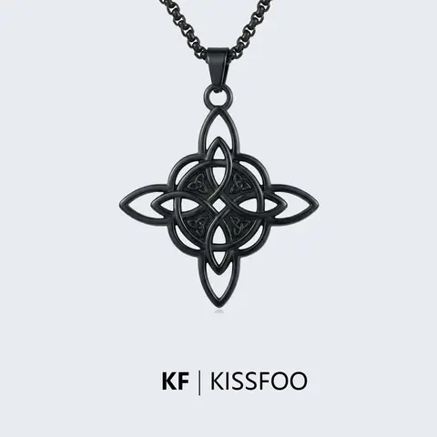 KISSFOO Stainless Steel Celtic Cross Necklace, Unisex Witch Knot Protection Jewelry for Everyday Wear, Everyday Wear Jewelry, Stainless Steel Necklaces, Casual, Chain & Link