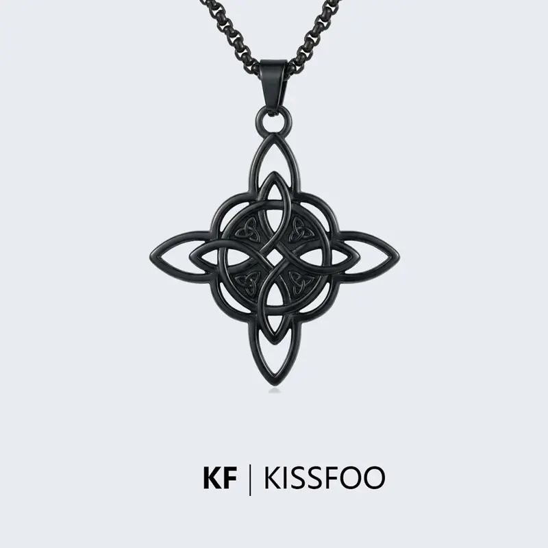 KISSFOO Stainless Steel Celtic Cross Necklace, Unisex Witch Knot Protection Jewelry for Everyday Wear, Everyday Wear Jewelry, Stainless Steel Necklaces, Casual, Chain & Link