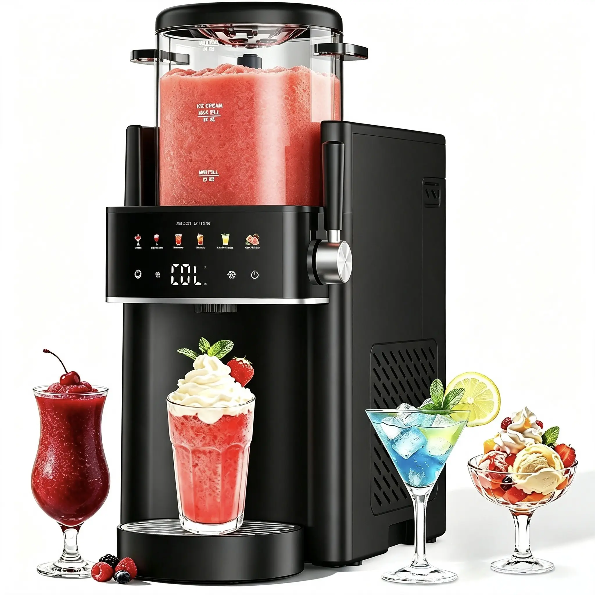 Slushie Machine with Self-Freezing, 3-in-1 Ice Cream Maker and Margarita Machine, No Ice Needed Rapid Chill Slushy Maker for Home, Parties, 6 preset mode，Frozen Drinks, Frappe, Smoothie, Automatic cleaning，Summer Essentials,backtoschool, glowup