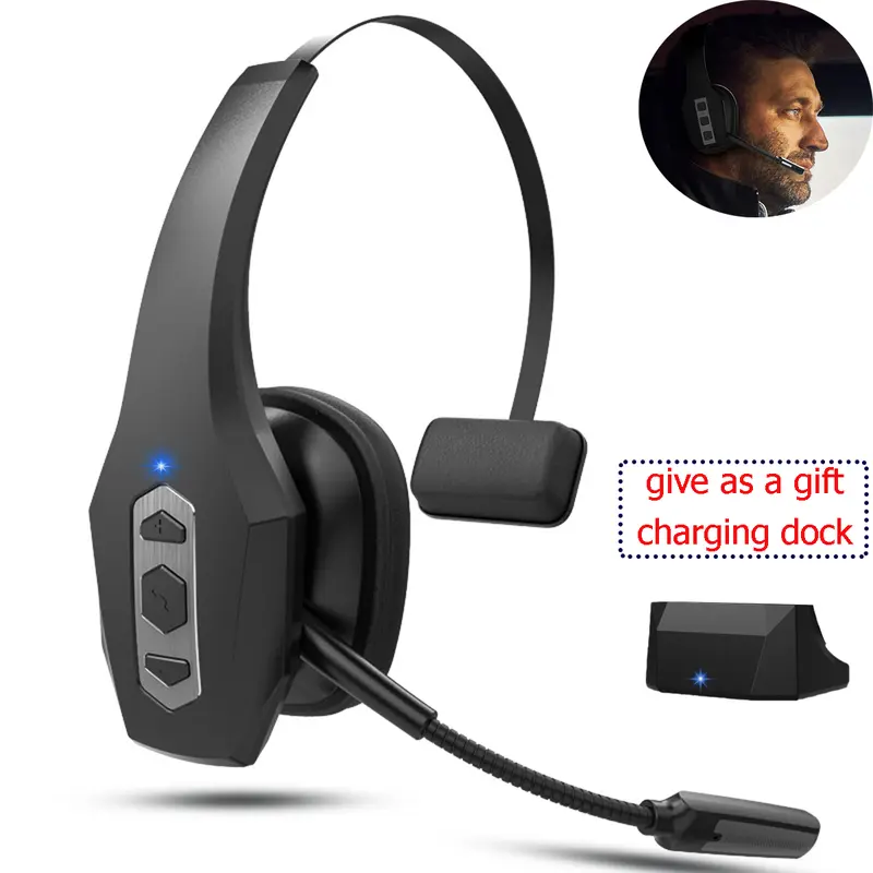Trucker Bluetooth Headset Wireless with Mic Dual Noise Cancelling Microphone PC for Cell Phones Computer Audio Headphone Dual-Mic high quality eradphone travel work laptop pc cellphone gear Button Electronic Earbuds ipx5 waterproof audio earbuds