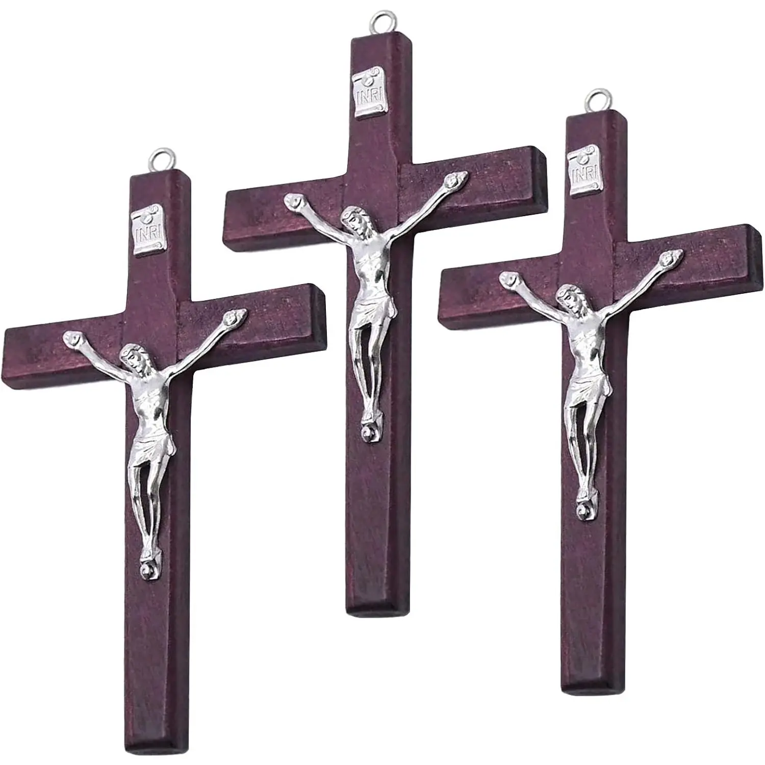 Catholic Crucifix Wall Cross 3 Pack, Small Wooden Cross with  for Home Decor, 4.7 inches