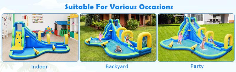 【On Sale】Costzon Inflatable Water Slide w/ Air Blower, Mega Waterslide Park for Kids Backyard, Blow up Water Slides Inflatables for Big Kids Adults Outdoor Party Gifts COSTST