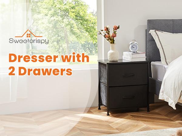 Nightstand with 2 Fabric Drawers, Small Dresser, Side Table, End Table, Bedside Table, Night Stands, Small Nightstand, Bedroom Furniture