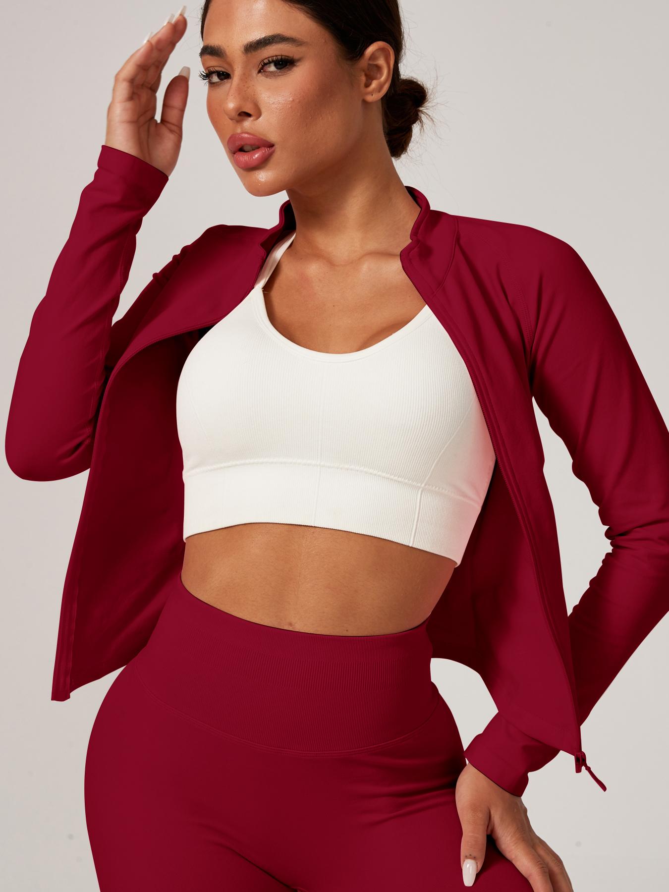 Jetjoy Workout Sets for Women,  Women 2 Piece Seamless Ribbed Workout Sets With Zip Up Jacket+ Mid-Waisted Gym Yoga Leggings SpringStatements